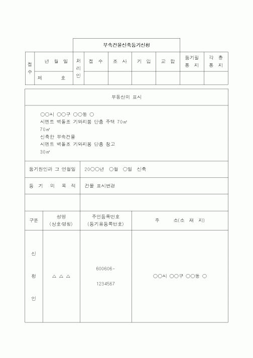 (생활민원)부속건물신축등기신청서