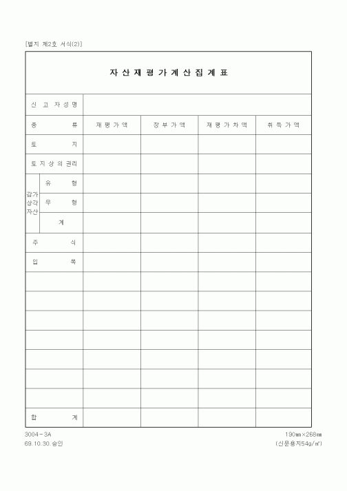 (세무/회계)자산재평가계산집계표