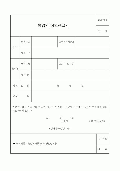(기타행정서식)영업의 폐업신고서