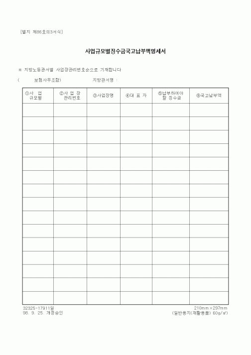 (노동부)사업규모별징수금국고납부액명세서1