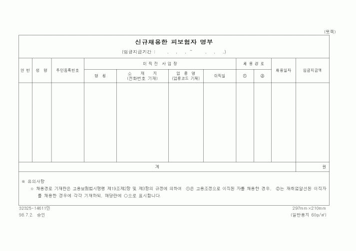 (노동부)신규채용한 피보험자 명부1