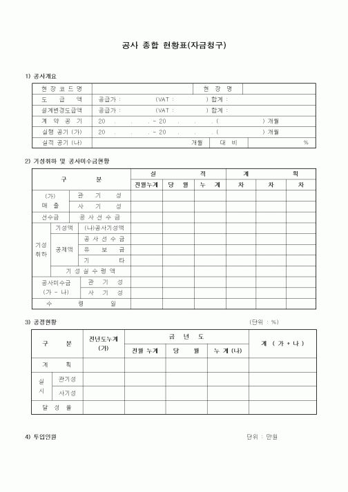 (공사예산/실행)공사 종합 현황표(자금청구)