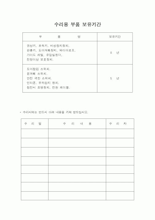 (기획서)수리용 부품 보유기간