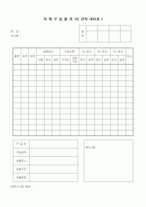 (자재관리)자재구입품의서(견적 대비표)