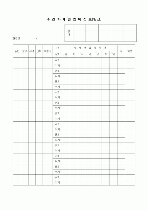 (자재관리)주간자재반입예정표(현장)1