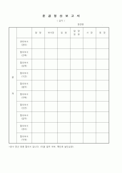 (공사예산/실행)준공정산보고서