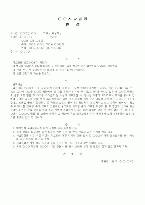 (형사소송)판결문(업무상 과실치상 벌금)