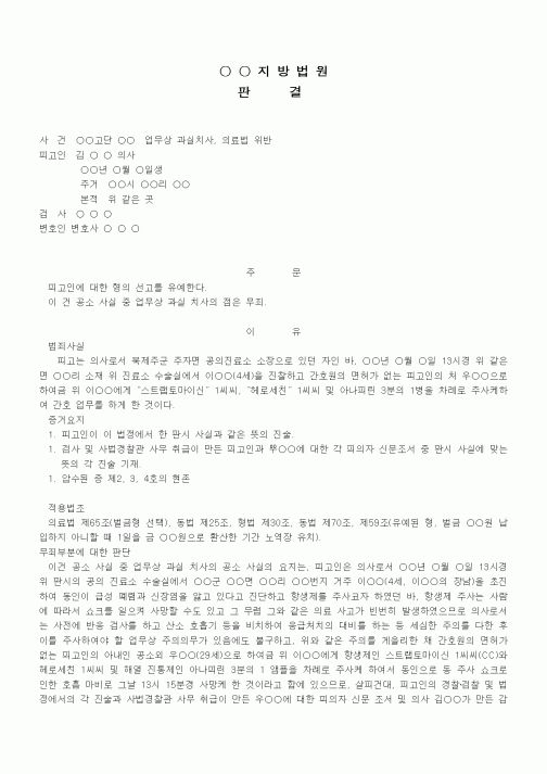 (형사소송)판결문(의료법 위반 선고유예 등)