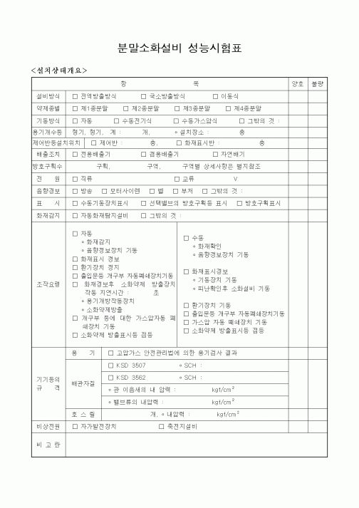 (감리업무)분말소화설비 성능시험표
