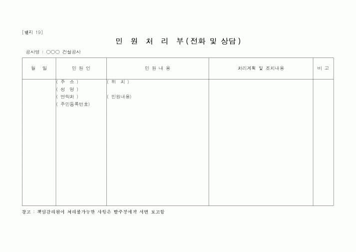 (감리업무)민원처리부 ( 전화 및 상담 )