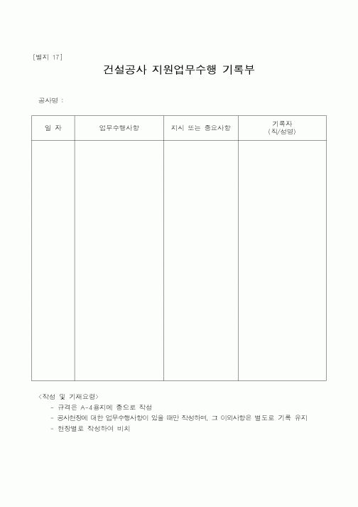 (감리업무)건설공사 지원업무수행 기록부