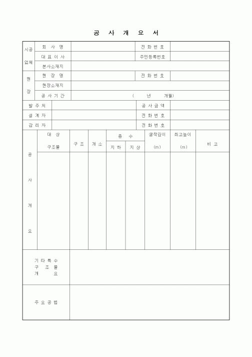(공사관리)공사개요서