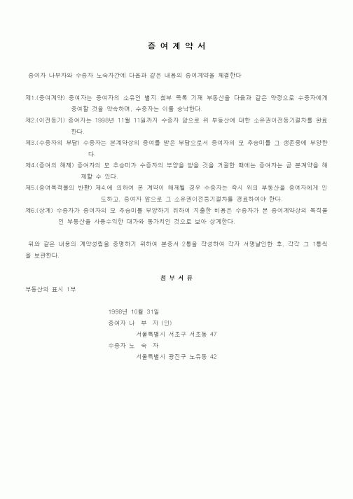 (기타계약서)증여계약서