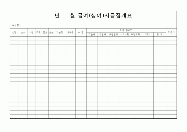 (인사/노무)급여(상여)지급집계표