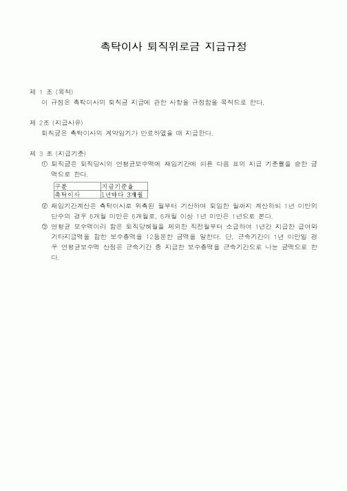 (인사/노무)촉탁이사 퇴직위로금 지급규정