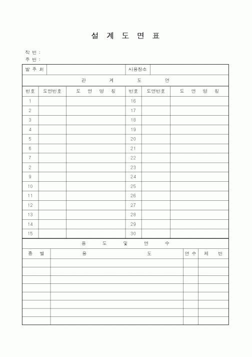 (시공계획)설계도면표