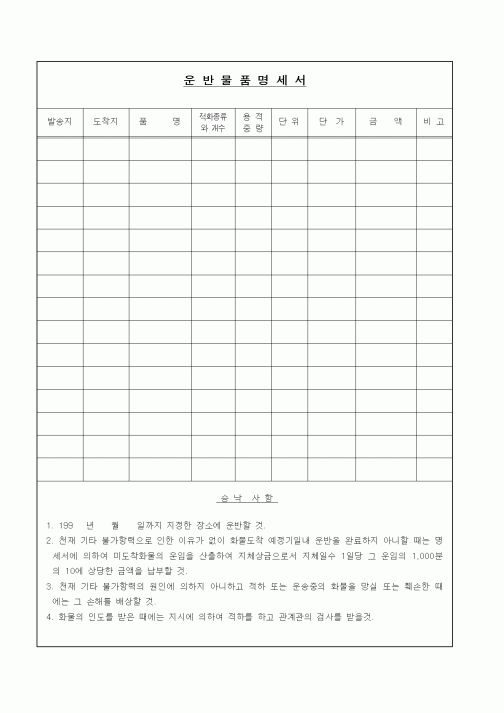 (구매/외주서식)운반물품명세서