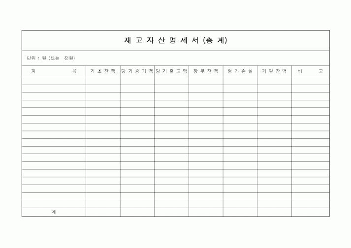 (제조/생산)재고자산명세서