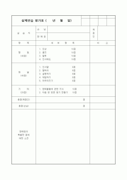 (판매/영업)실제연습 평가표