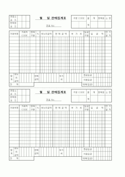 (판매/영업)판매 집계표
