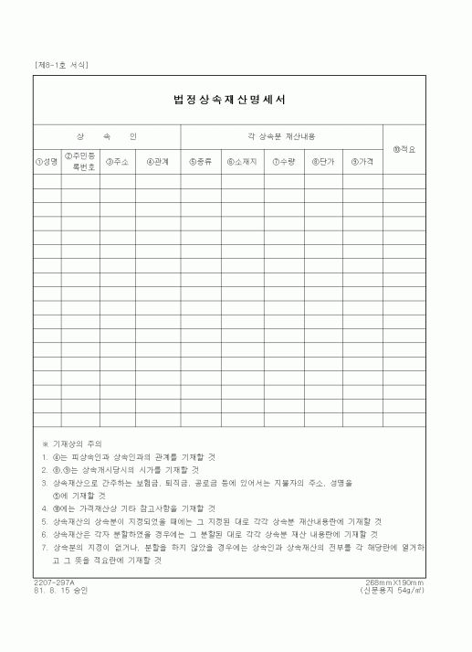 (가사)법정상속재산명세서