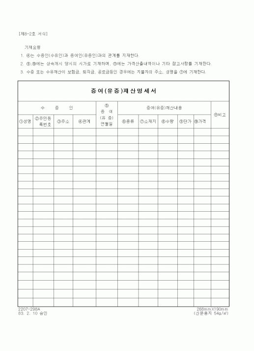 (세무/회계)증여(유증)재산명세서