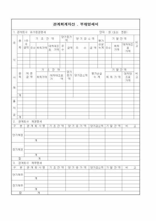 (세무/회계)관계회사자산.부채명세서