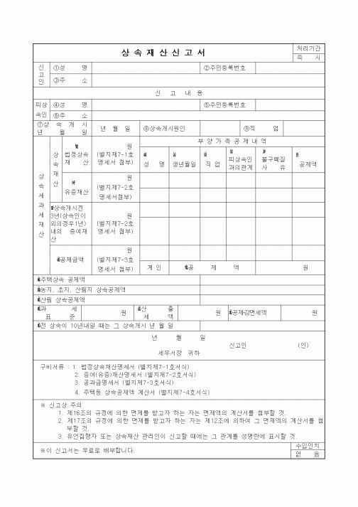 (생활민원)상속재산신고서