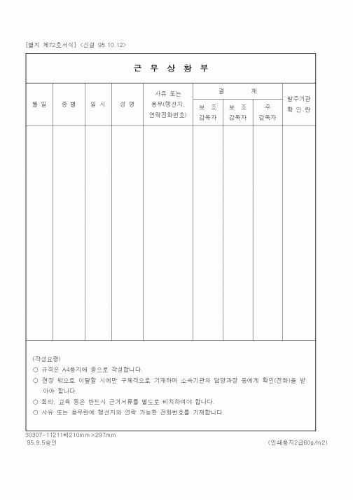 (기타건설)근무상황부
