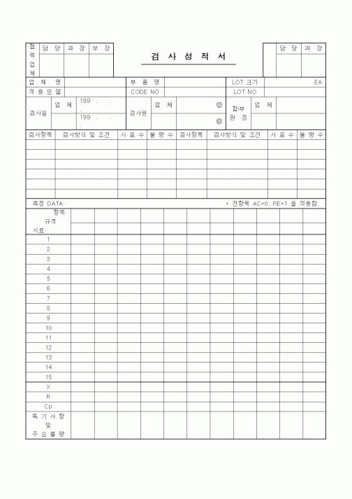 (제조/생산)검사성적서