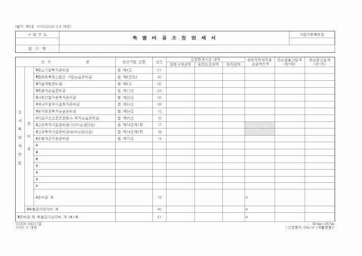 (세무/회계)특별비용조정명세서1