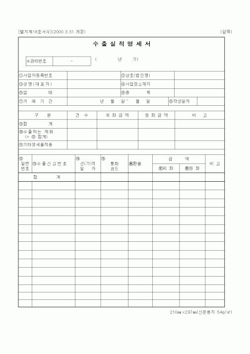 (무역/수출입)수출실적명세서