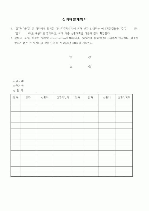 (기타건설)성과배분계획서