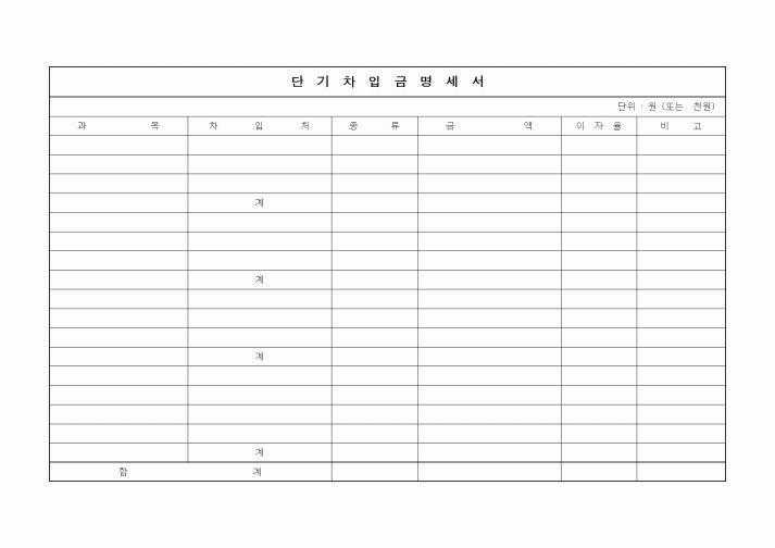 (세무/회계)단기차입금명세서1