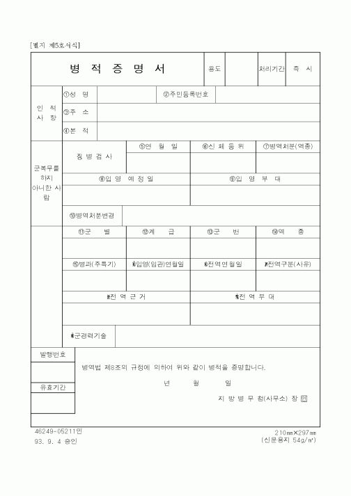 (병무청)병적 증명서