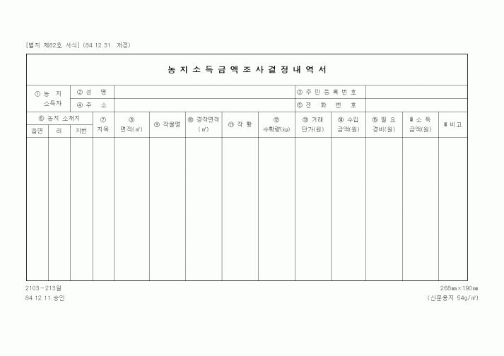 (기타행정서식)농지소득금액조사결정내역서