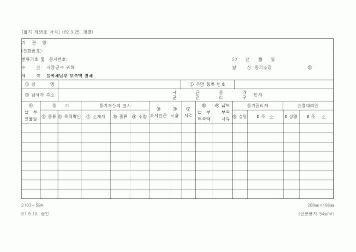 (국세청)등록세납부 부족액 명세