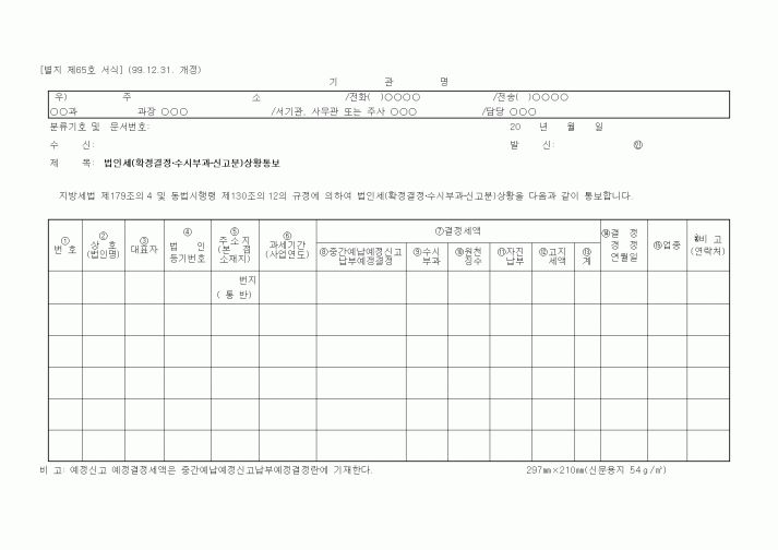 (세무/회계)법인세(확정결정·수시부과·신고분)상황통보