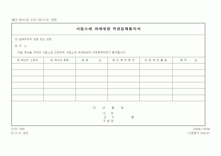 (국세청)사업소세 과세대장 직권등재통지서