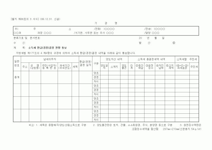 (국세청)소득세 환급(경정)결정 현황 통보