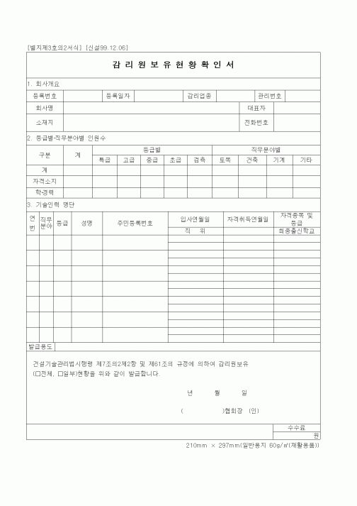 (감리업무)감리원보유현황확인서