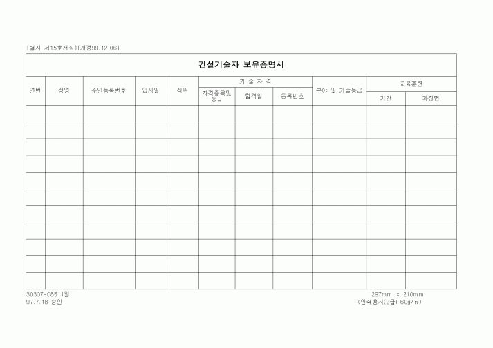 (기타건설)건설기술자 보유증명서