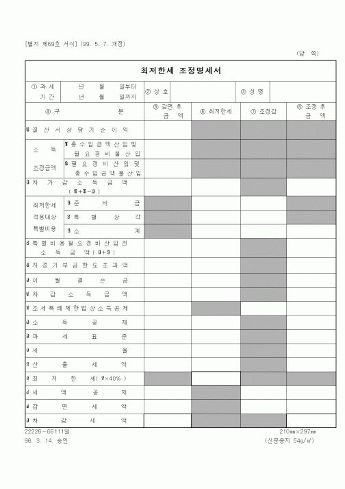 (세무/회계)최저한세조정명세서