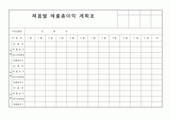 (세무/회계)제품별매출총이익계획표