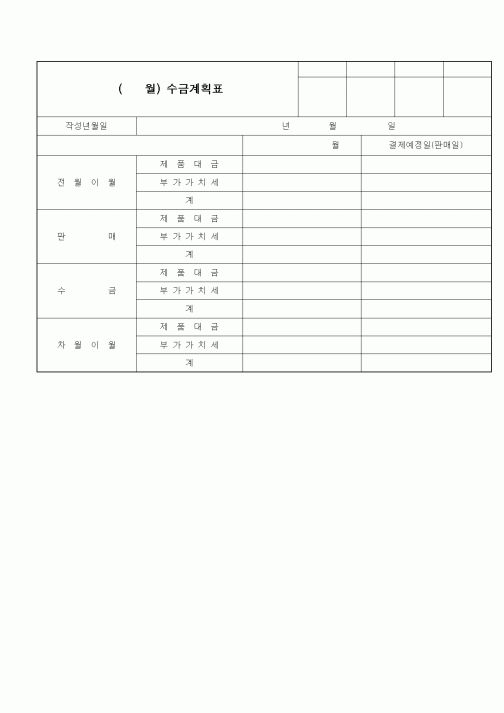 (판매/영업)(월)수금계획표