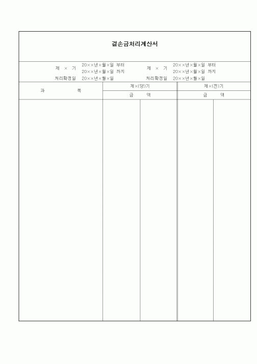 (세무/회계)결손금처리계산서