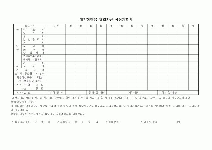 (세무/회계)계약이행용 월별자금 사용계획서