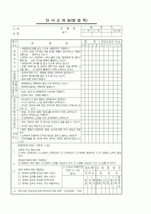 (인사/노무)인사고과표(영업직)1