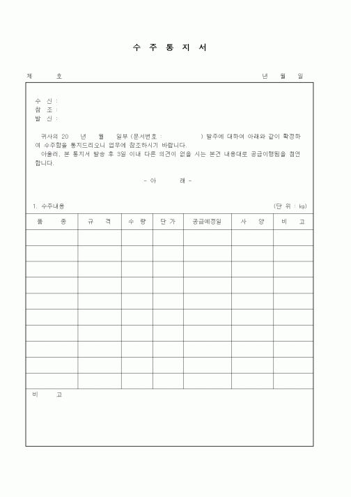 (판매/영업)수주통지서
