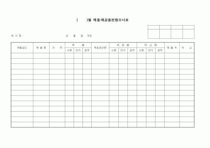 (제조/생산)월제품·재공품현황조사표